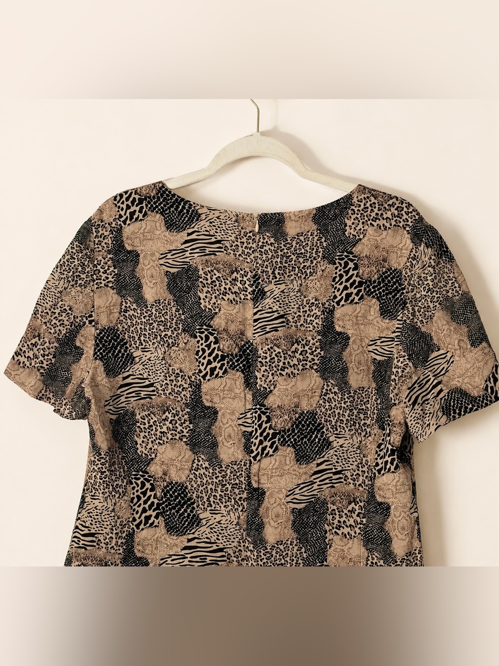 Vintage Spenser Jeremy 100% Silk Animal Print Patchwork Sheath Dress Size 16 - Picture 5 of 9